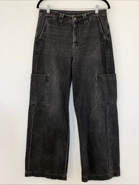 American Eagle Women's Size 6 Black Cargo Wide Leg Jeans Comfort Stretch